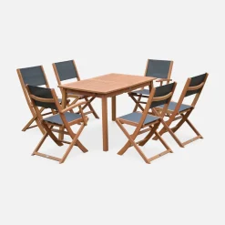 Set tavolo da giardino rettangolare allungabile in legno con 6 sedie