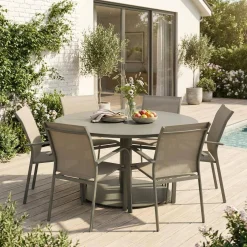 Set tavolo da giardino rotondo in altuminio con 6 sedie