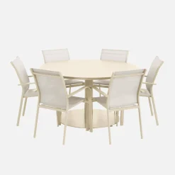 Set tavolo da giardino rotondo in altuminio con 6 sedie