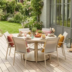 Set tavolo da giardino rotondo in altuminio con 6 sedie