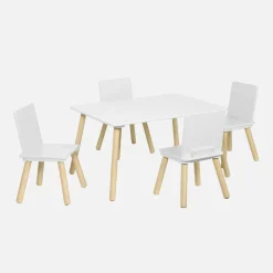 Set tavolo rettangolare per bambini in legno di pino con 4 sedie