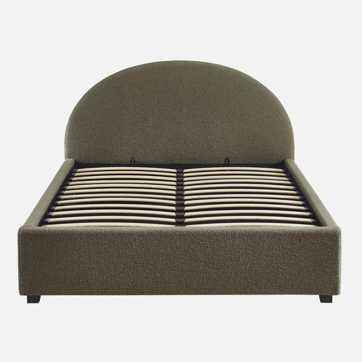 Struttura letto con contenitore e testiera 140x190cm, imbottita bouclé