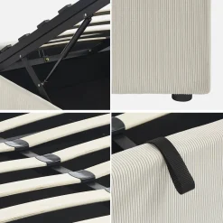 Struttura letto con contenitore e rete a doghe 160x200cm, imbottita coste fini