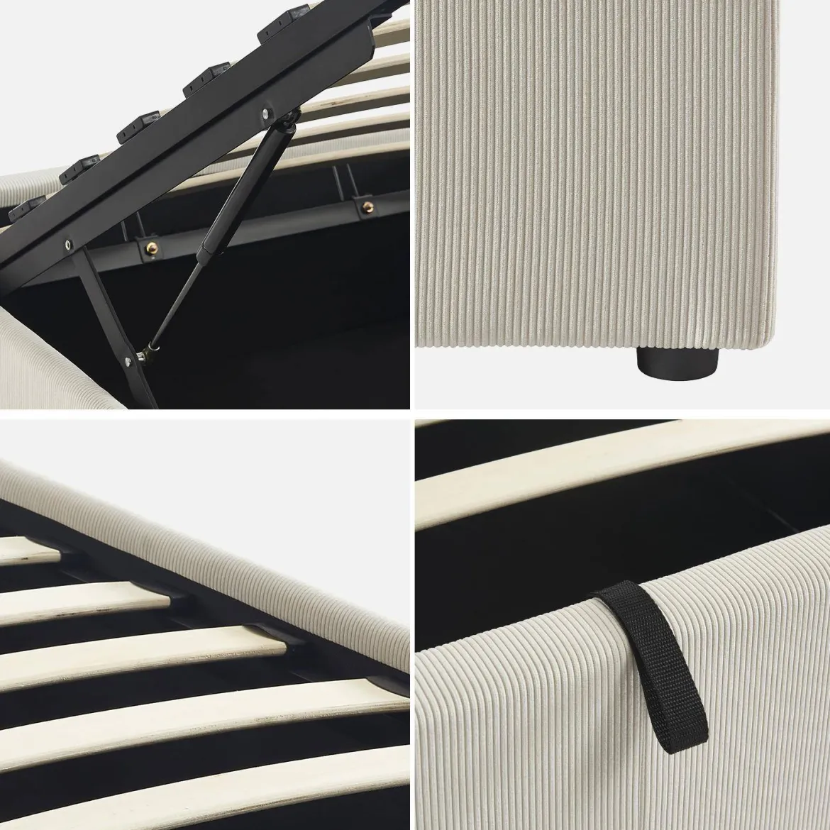 Struttura letto con contenitore e rete a doghe 90x190cm, imbottita coste fini