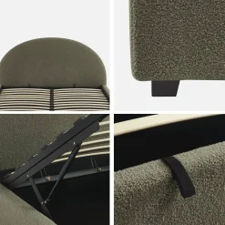 Struttura letto con contenitore e testiera imbottita bouclé, 160x200cm