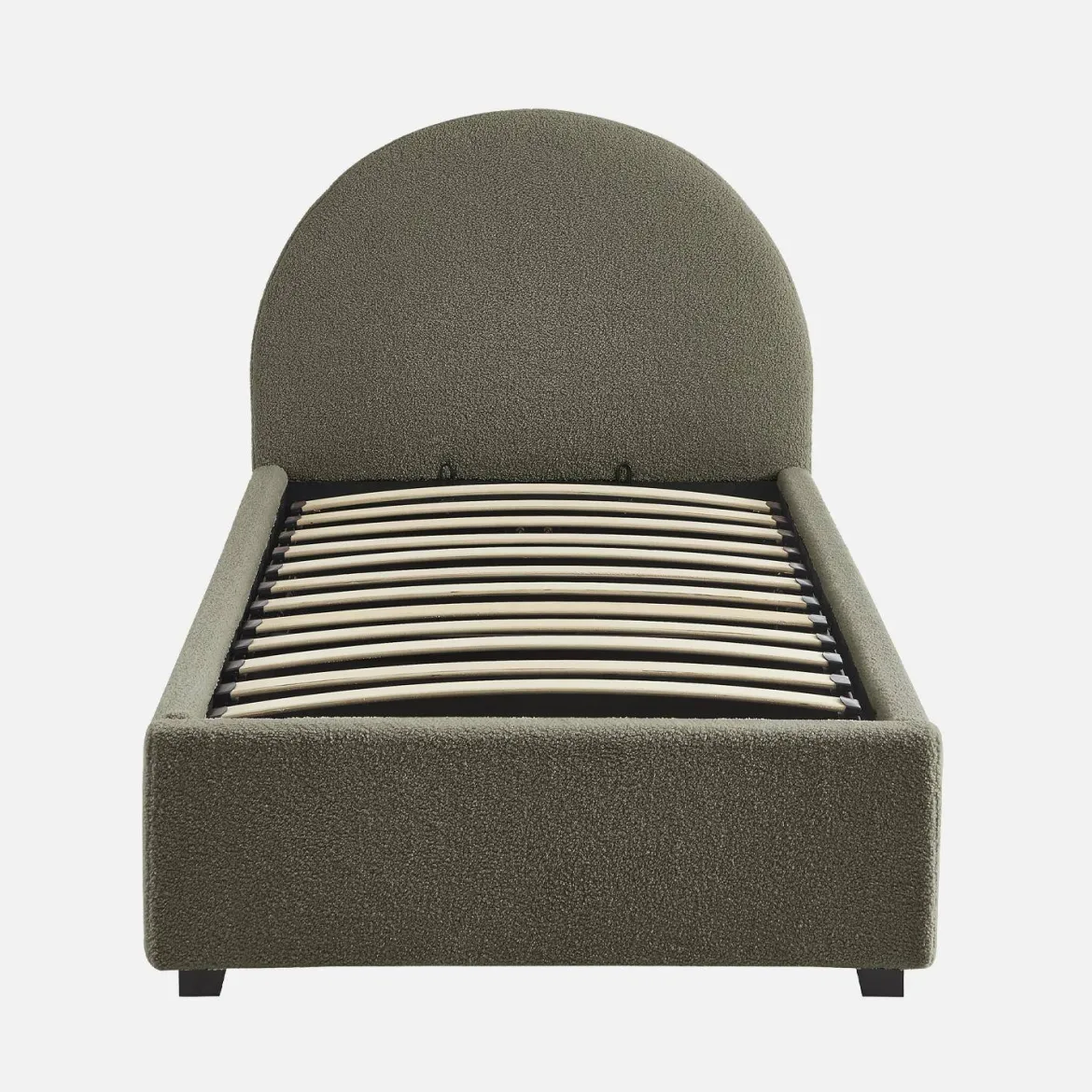 Struttura letto con contenitore e testiera 90x190cm, imbottita bouclé
