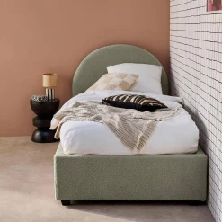 Struttura letto con contenitore e testiera 90x190cm, imbottita bouclé
