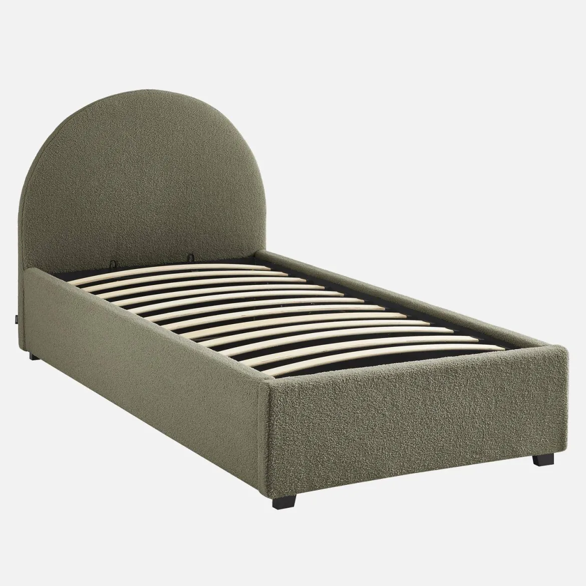 Struttura letto con contenitore e testiera 90x190cm, imbottita bouclé