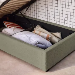 Struttura letto con contenitore e testiera 90x190cm, imbottita bouclé