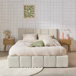 Struttura letto con contenitore e testiera 140cmx190cm, imbottita bouclé