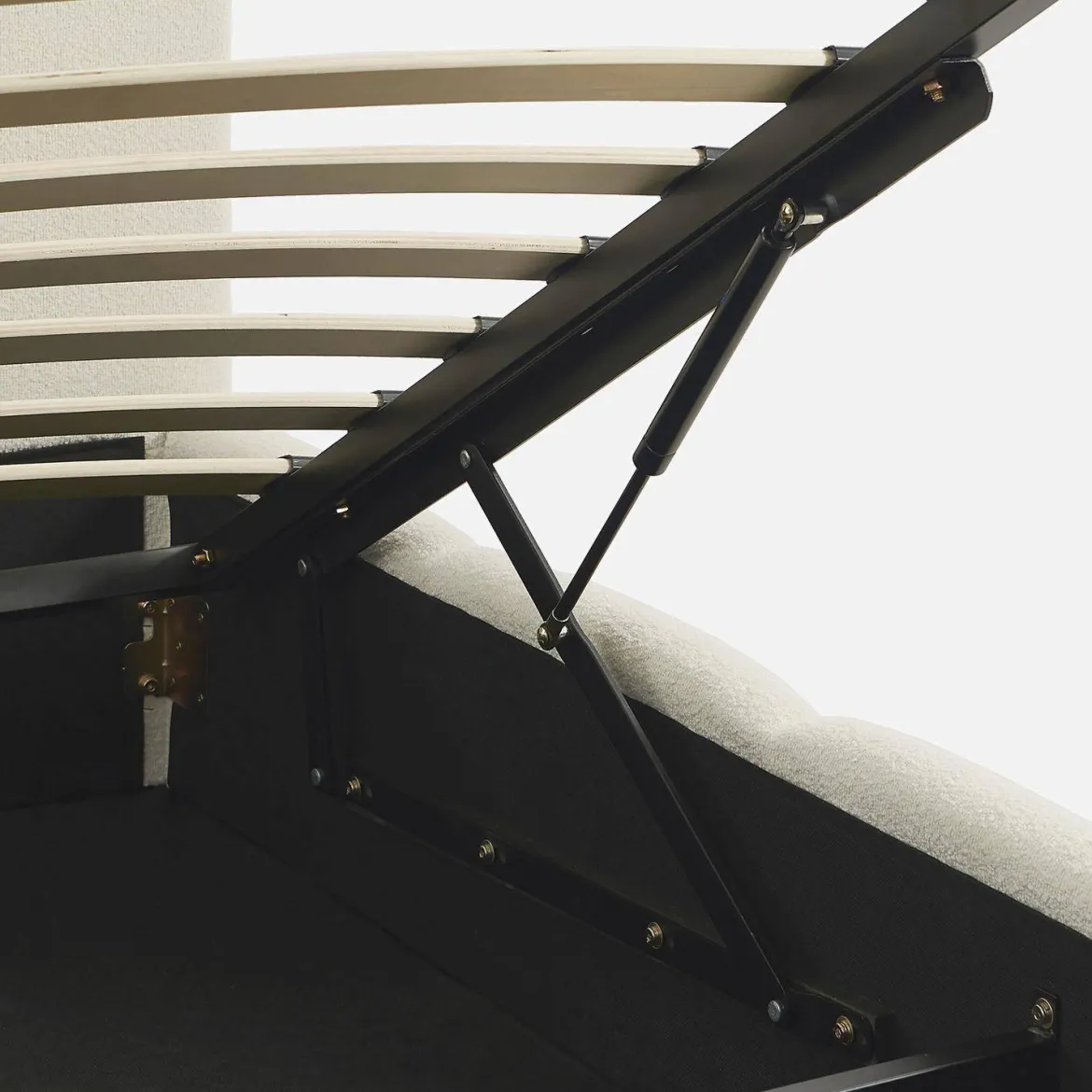 Struttura letto con contenitore e testiera 140cmx190cm, imbottita bouclé
