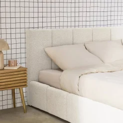 Struttura letto con contenitore e testiera 140cmx190cm, imbottita bouclé