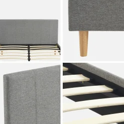 Struttura letto con rete a doghe e testiera 140x190cm, tessuto semplice