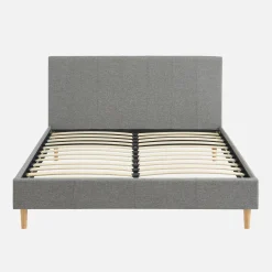 Struttura letto con rete a doghe e testiera 140x190cm, tessuto semplice