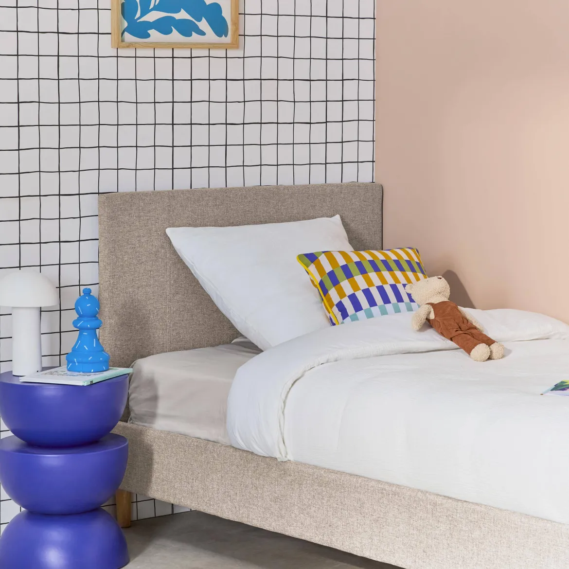 Struttura letto con rete a doghe e testiera 90x190cm