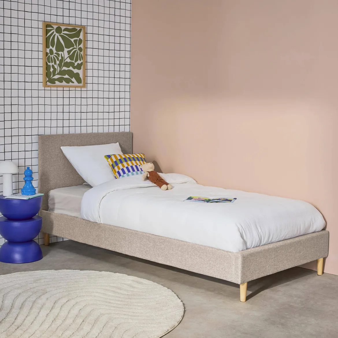 Struttura letto con rete a doghe e testiera 90x190cm