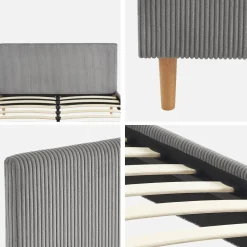 Struttura letto con rete a doghe e testiera 140x190cm, velluto a coste grosse