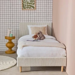 Struttura letto con rete a doghe e testiera 90x190cm, velluto a coste grosse