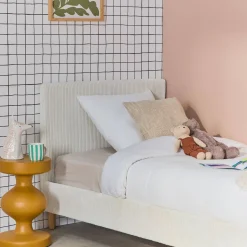Struttura letto con rete a doghe e testiera 90x190cm, velluto a coste grosse