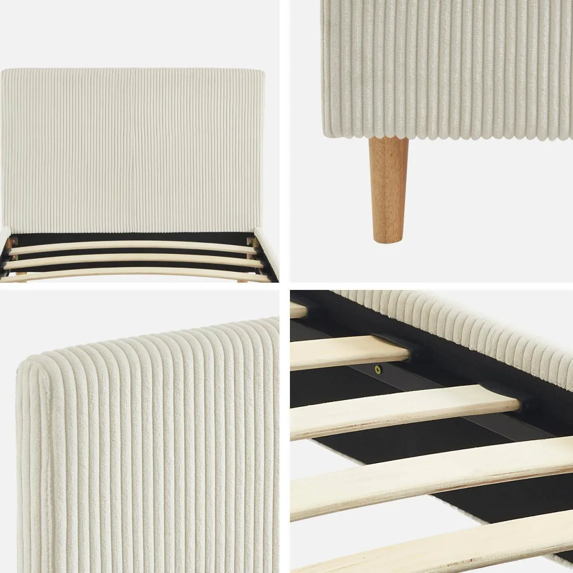 Struttura letto con rete a doghe e testiera 90x190cm, velluto a coste grosse