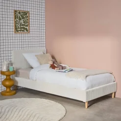 Struttura letto con rete a doghe e testiera 90x190cm, velluto a coste grosse