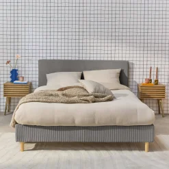 Struttura letto con rete a doghe e testiera 160x200cm, velluto a coste grosse
