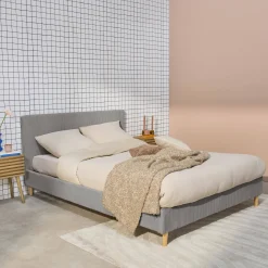 Struttura letto con rete a doghe e testiera 160x200cm, velluto a coste grosse