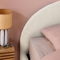 Struttura letto con contenitore e testiera 140x190cm, imbottita bouclé