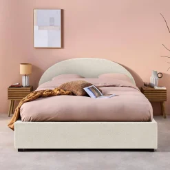 Struttura letto con contenitore e testiera 140x190cm, imbottita bouclé