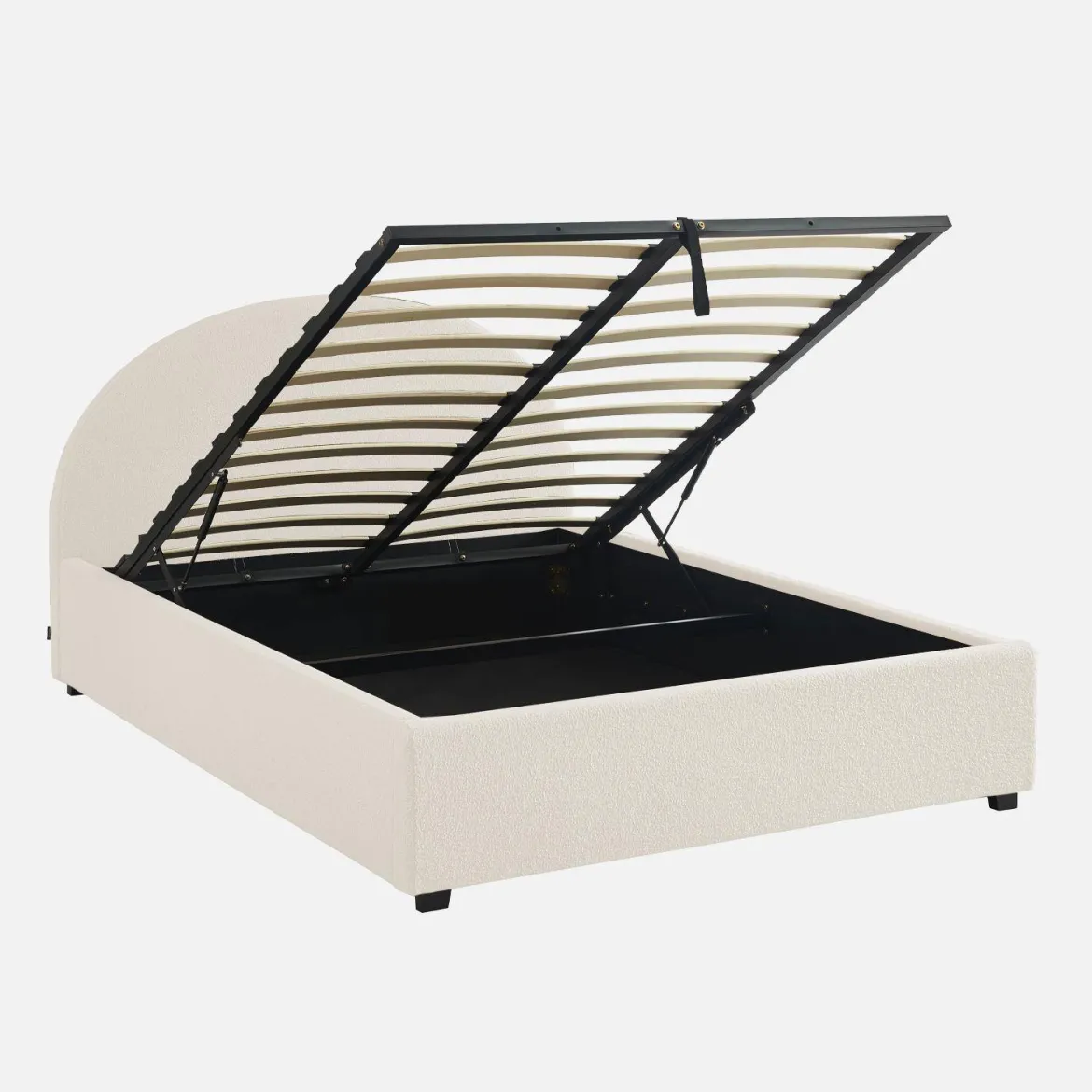 Struttura letto con contenitore e testiera 140x190cm, imbottita bouclé