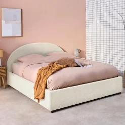 Struttura letto con contenitore e testiera imbottita bouclé, 160x200cm
