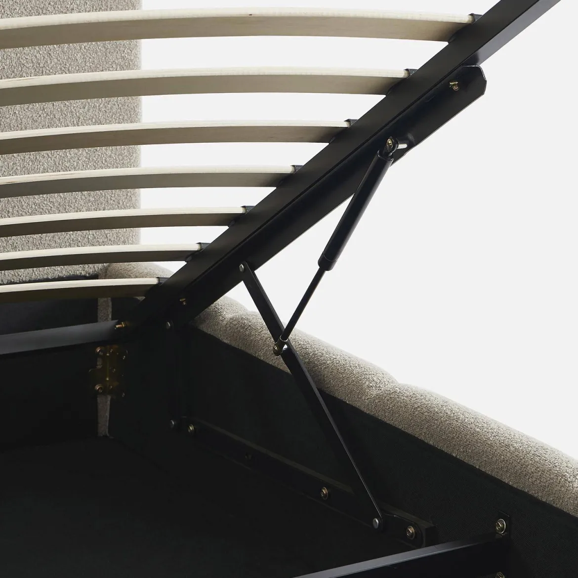 Struttura letto con contenitore e testiera 140cmx190cm, imbottita bouclé