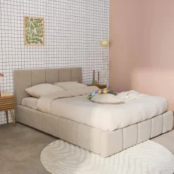 Struttura letto con contenitore e testiera 140cmx190cm, imbottita bouclé