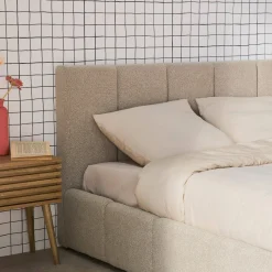 Struttura letto con contenitore e testiera 140cmx190cm, imbottita bouclé