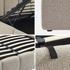 Struttura letto con contenitore e testiera 140cmx190cm, imbottita bouclé