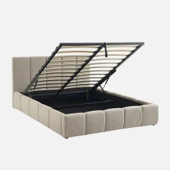 Struttura letto con contenitore e testiera 140cmx190cm, imbottita bouclé