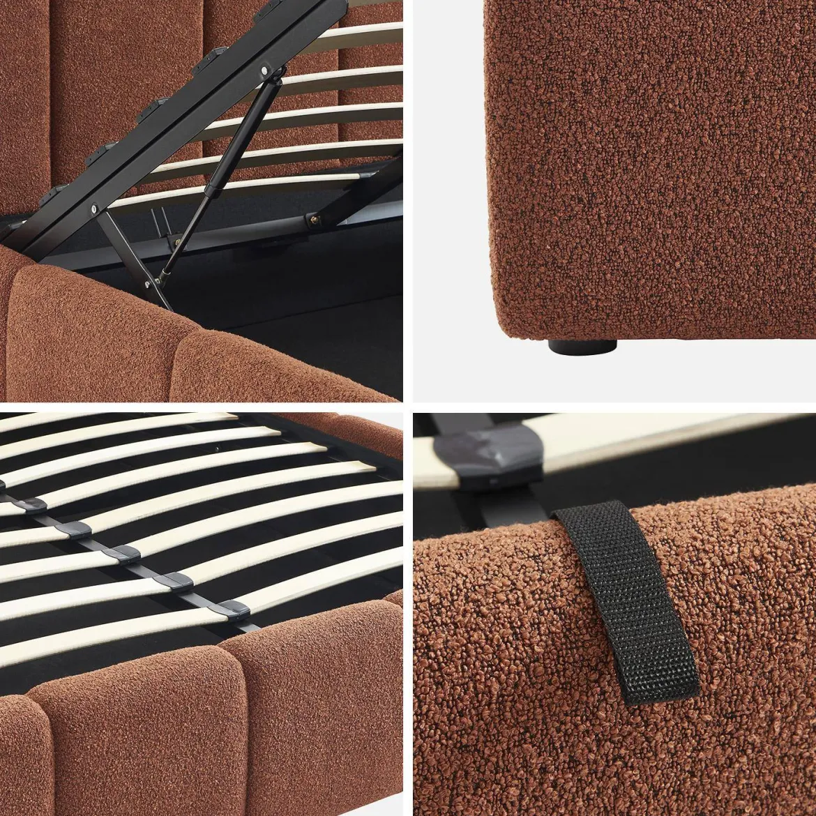 Struttura letto con contenitore e testiera 140cmx190cm, imbottita bouclé