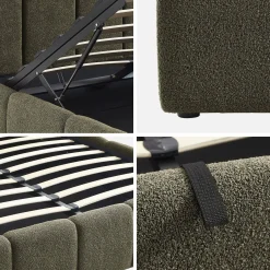Struttura letto con contenitore e testiera 140cmx190cm, imbottita bouclé