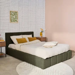 Struttura letto con contenitore e testiera 140cmx190cm, imbottita bouclé