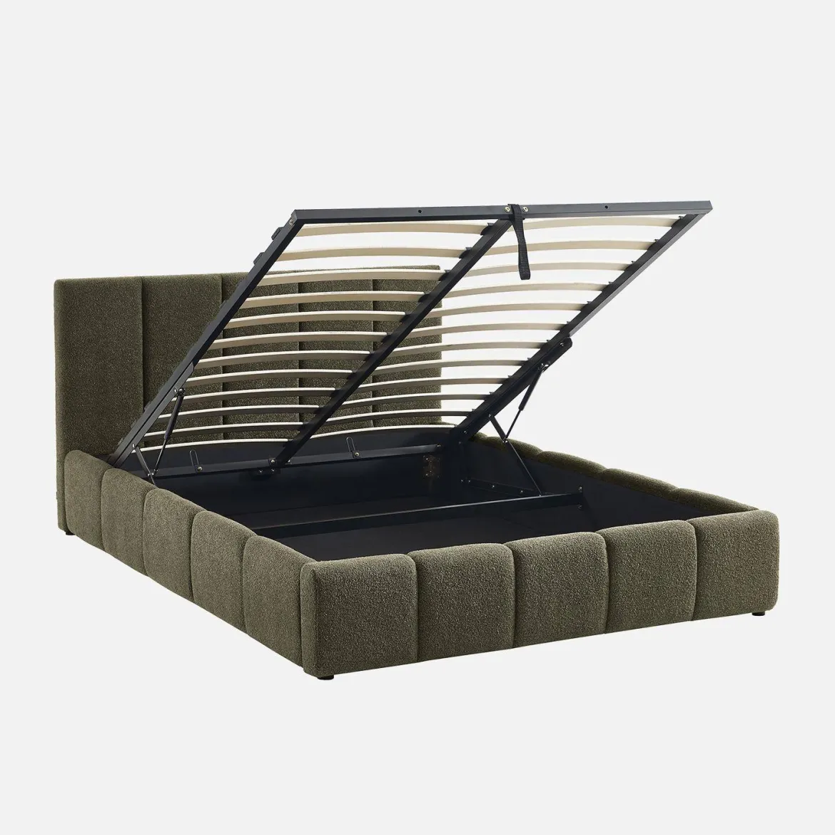 Struttura letto con contenitore e testiera 140cmx190cm, imbottita bouclé