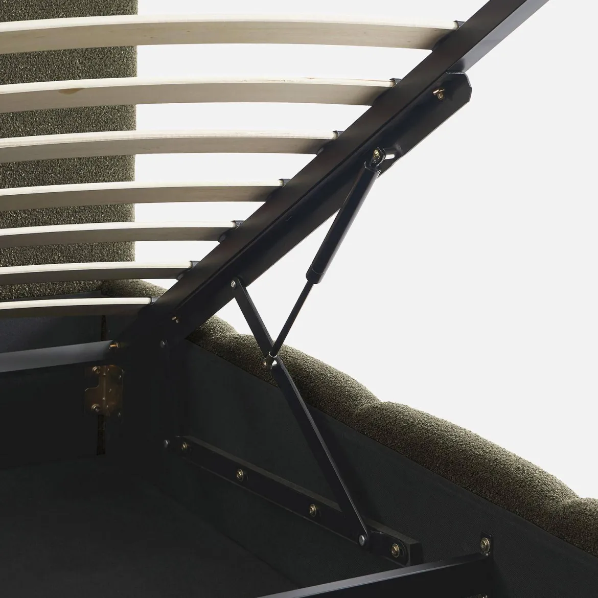Struttura letto con contenitore e testiera 140cmx190cm, imbottita bouclé
