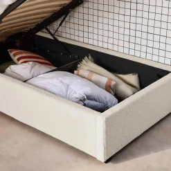 Struttura letto con contenitore e testiera 90x190cm, imbottita bouclé