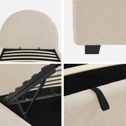 Struttura letto con contenitore e testiera 90x190cm, imbottita bouclé