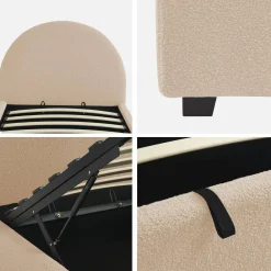 Struttura letto con contenitore e testiera 90x190cm, imbottita bouclé