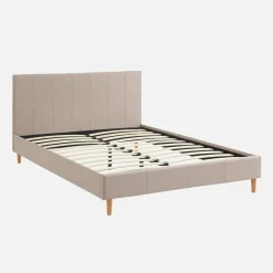 Struttura letto con rete a doghe e testiera 140x190cm, tessuto semplice