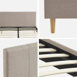 Struttura letto con rete a doghe e testiera 140x190cm, tessuto semplice