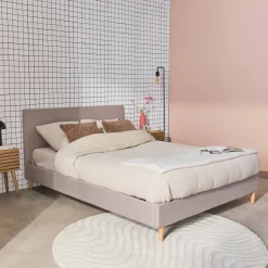 Struttura letto con rete a doghe e testiera 140x190cm, tessuto semplice