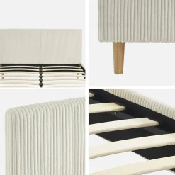 Struttura letto con rete a doghe e testiera 140x190cm, velluto a coste grosse