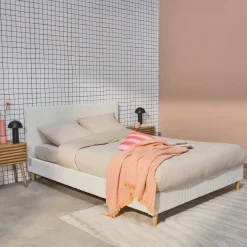 Struttura letto con rete a doghe e testiera 140x190cm, velluto a coste grosse
