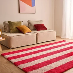 Tappeto da interno a righe rosse e rosa